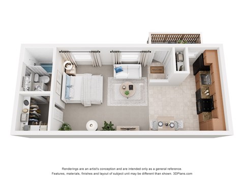 Floor plan for studio, 1 bath, 550 sqft