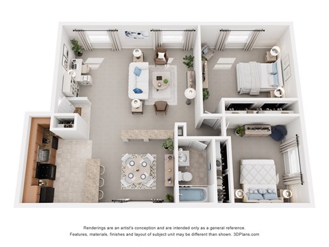 Floor plan for 2 beds, 1 bath, 850 sqft