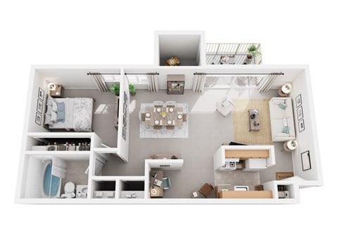 Floor plan for 1 bed, 1 bath, 703 sqft