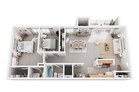 Floor plan for 2 beds, 1.5 baths, 893 sqft
