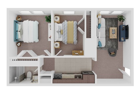 Floor plan for 2 beds, 1 bath, 630 sqft