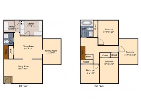 Floor plan for 4 beds, 1.5 baths, 1375 sqft