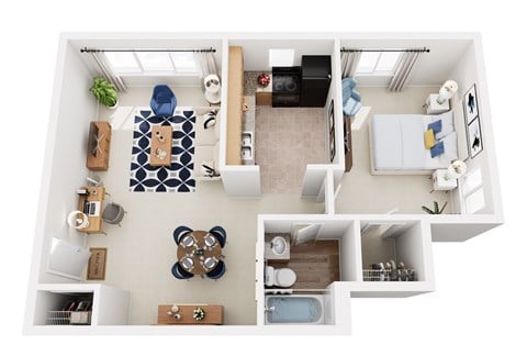 Floor plan for 1 bed, 1 bath, 559 sqft