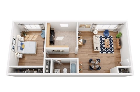 Floor plan for 1 bed, 1 bath, 612 sqft