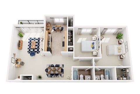 Floor plan for 2 beds, 2 baths, 1000 sqft
