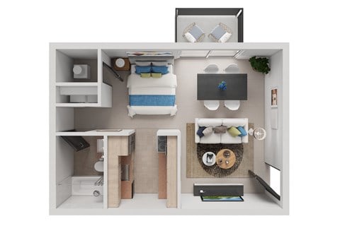 Floor plan for studio, 1 bath, 500 sqft