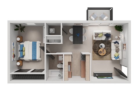 Floor plan for 1 bed, 1 bath, 650 sqft