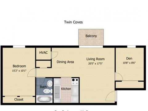 Floor plan for 2 beds, 1 bath, 725 sqft