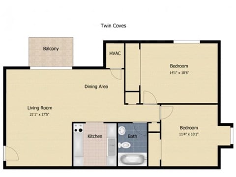 Floor plan for 2 beds, 1 bath, 800 sqft