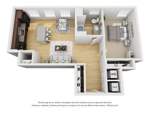 Floor plan for 1 bed, 1 bath, 720 sqft