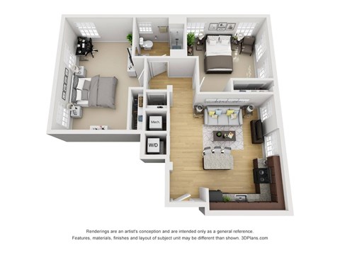 Floor plan for 2 beds, 1 bath, 820 sqft