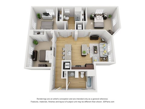 Floor plan for 3 beds, 2 baths, 1060 sqft