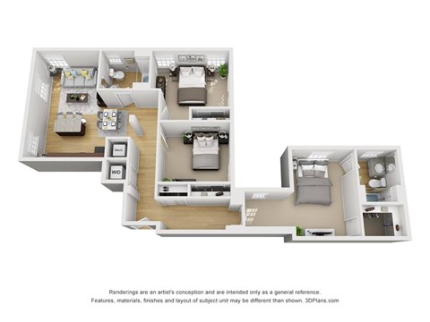 Floor plan for 3 beds, 2 baths, 1120 sqft
