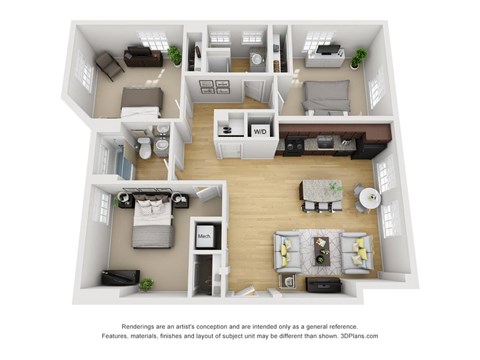 Floor plan for 3 beds, 2 baths, 1120 sqft