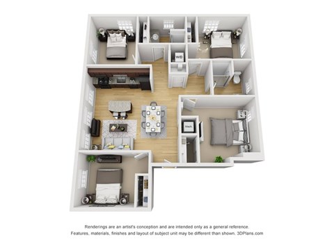 Floor plan for 4 beds, 2 baths, 1485 sqft