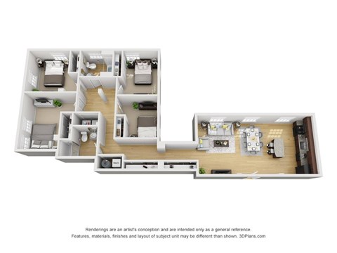 Floor plan for 4 beds, 2 baths, 1485 sqft