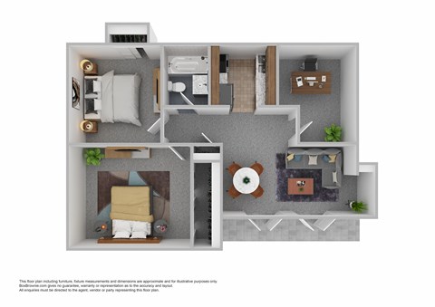 Floor plan for 2 beds, 1 bath, 745 sqft