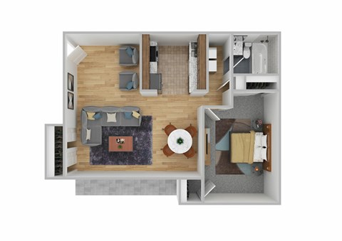 Floor plan for 1 bed, 1 bath, 622 sqft