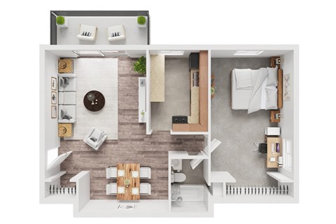 Floor plan for 1 bed, 1 bath, 680 sqft