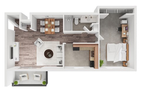 Floor plan for 1 bed, 1 bath, 720 sqft