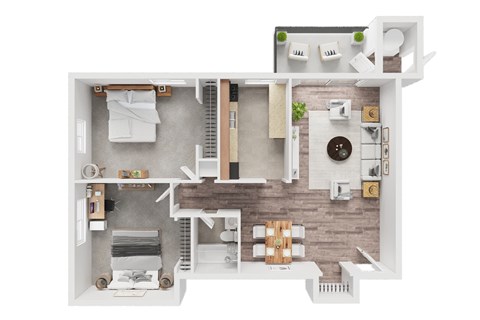 Floor plan for 2 beds, 1 bath, 880 sqft