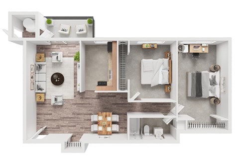 Floor plan for 2 beds, 1 bath, 950 sqft