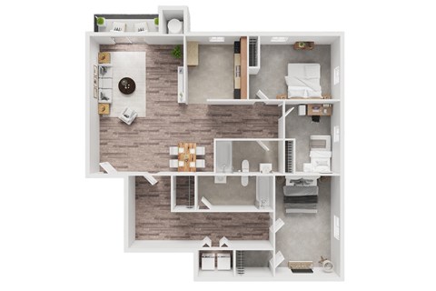 Floor plan for 3 beds, 2 baths, 950 sqft
