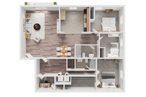 Floor plan for 3 beds, 2 baths, 950 sqft