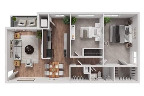 Floor plan for 2 beds, 1 bath, 902 sqft