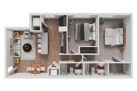 Floor plan for 2 beds, 2 baths, 902 sqft
