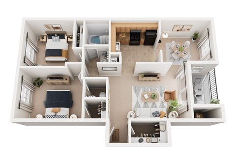 Floor plan for 2 beds, 1.5 baths, 840 sqft