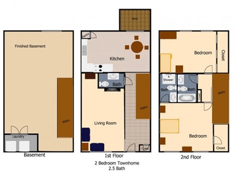 Floor plan for 2 beds, 2.5 baths, 1624 sqft