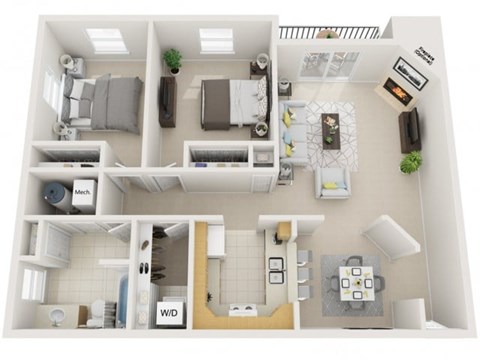 Floor plan for 2 beds, 1 bath, 1000 sqft