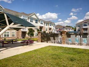 Aberdeen apartment for rent - A sunny day at a residential complex with a pool and picnic tables.