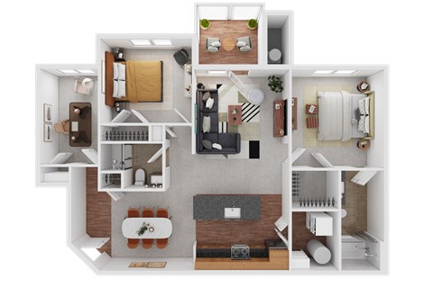 Floor plan for 2 beds, 2 baths, 1313 sqft