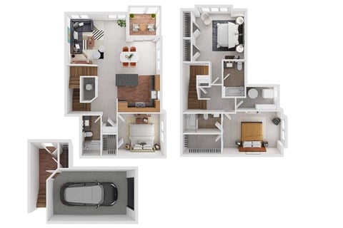 Floor plan for 3 beds, 3 baths, 1644 sqft
