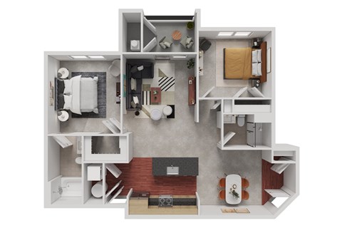 Floor plan for 2 beds, 2 baths, 1159 sqft