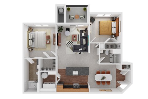 Floor plan for 2 beds, 2 baths, 1202 sqft