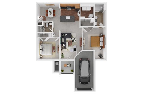 Floor plan for 2 beds, 2 baths, 1172 sqft