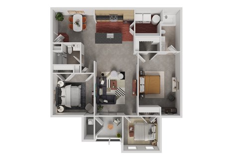 Floor plan for 3 beds, 2 baths, 1376 sqft