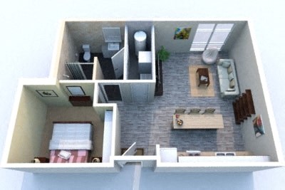 Floor plan for studio, 1 bath, 582 sqft
