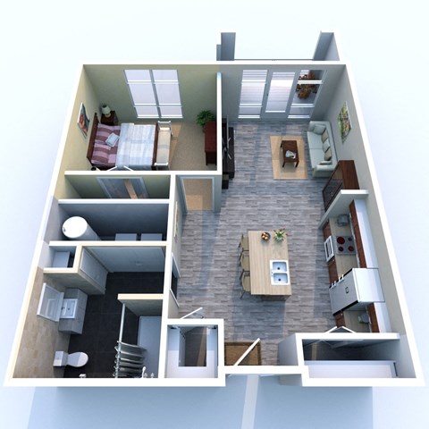 Floor plan for 1 bed, 1 bath, 738 sqft