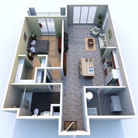 Floor plan for 1 bed, 1 bath, 897 sqft