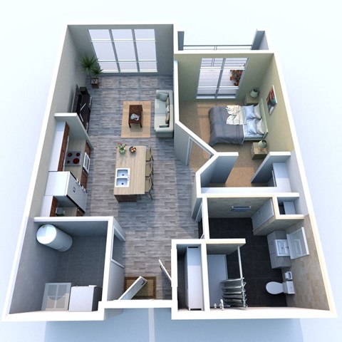 Floor plan for 1 bed, 1 bath, 692 sqft