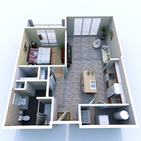 Floor plan for 1 bed, 1 bath, 835 sqft
