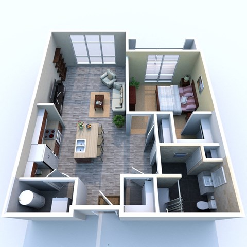 Floor plan for 1 bed, 1 bath, 716 sqft