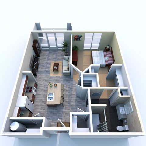Floor plan for 1 bed, 1 bath, 738 sqft