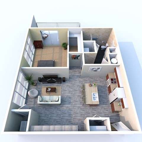 Floor plan for 1 bed, 1 bath, 787 sqft