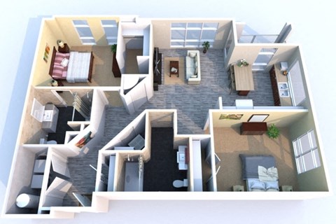Floor plan for 2 beds, 2 baths, 1174 sqft