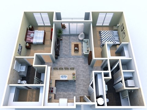 Floor plan for 2 beds, 2 baths, 1104 sqft